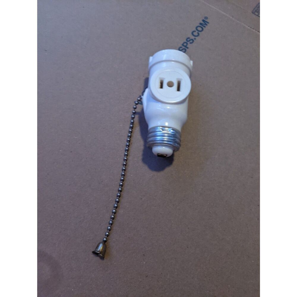 Vintage White Light Socket Adapter Pull Chain Screw-In Twin Outlet Adapter